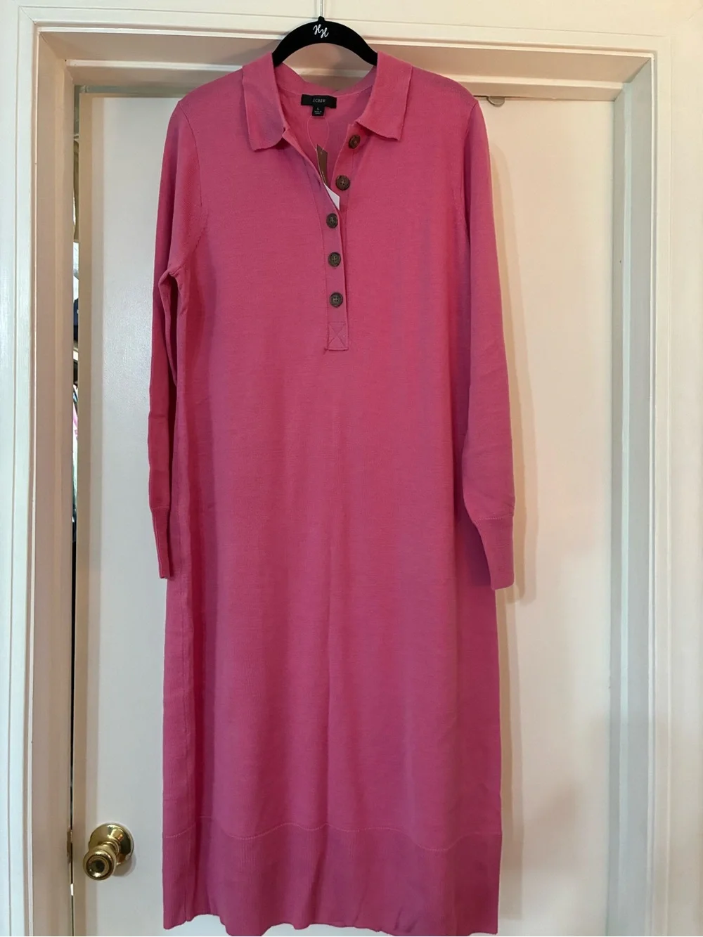 Pink J. Crew merino wool collared sweaterdress, size Large, NWT